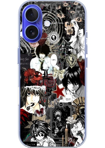 iPhone 16 Uyumlu Death Note Kolaj Tasarımlı Baskılı Silikon Kılıf