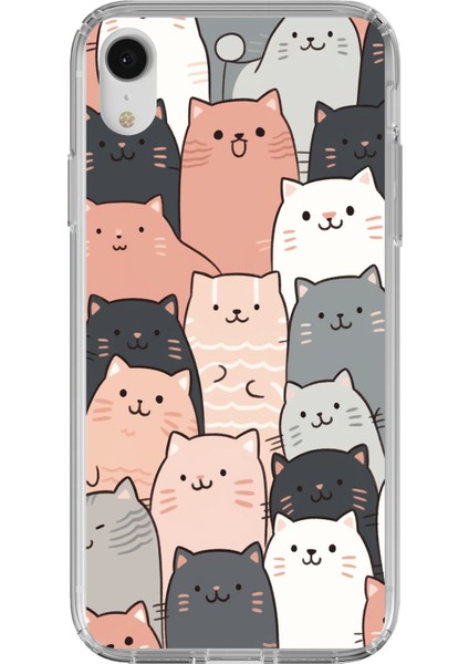 iPhone Xr Uyumlu Pufi Kedicikler Tasarımlı Baskılı Silikon Kılıf