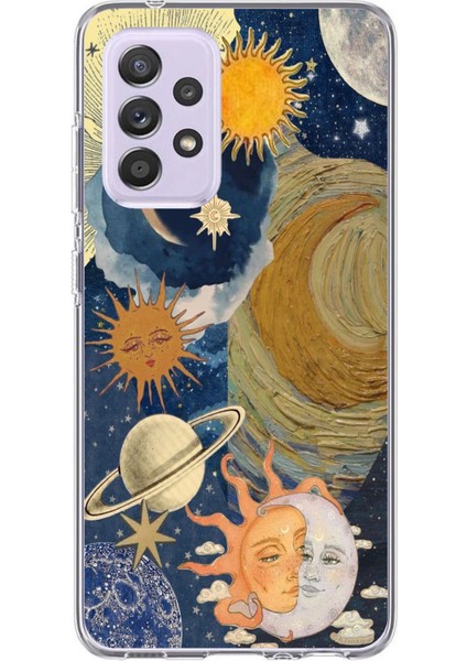 Samsung Galaxy A72 Uyumlu Güneş ve Ay Evren Tasarımlı Baskılı Silikon Kılıf