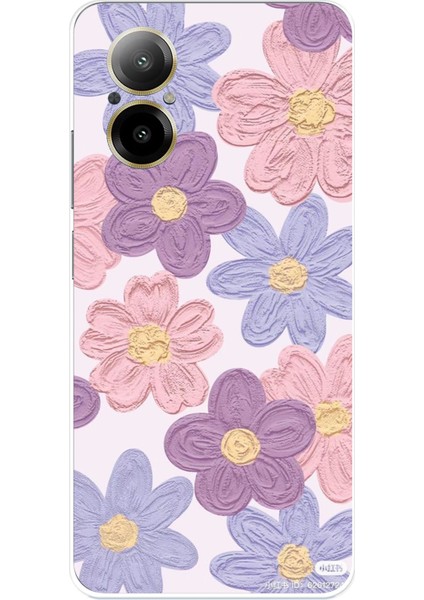Realme 12 Lite - C67 Uyumlu Renkli Papatyalar Sulu Boya Baskılı Silikon Kılıf