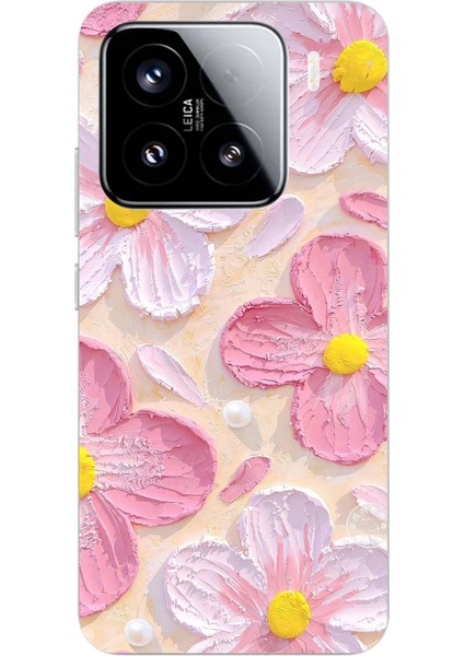 Xiaomi Mi 15 Pro Uyumlu Pembe Beyaz Çiçekler Sulu Boya Baskılı Silikon Kılıf