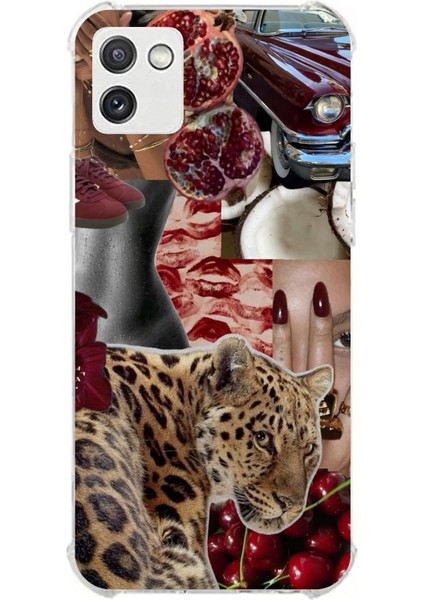 Samsung Galaxy A03 Uyumlu Leopar Kırmızı Vibes Baskılı Silikon Kılıf