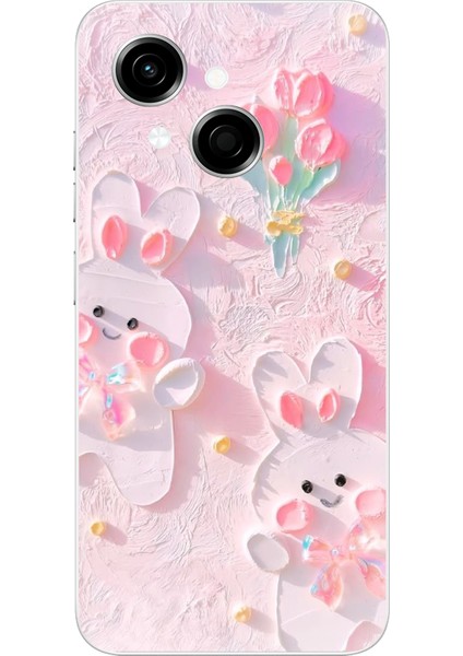 Tecno Spark Go 1 Uyumlu Sevimli Tavşanlar Baskılı Silikon Kılıf