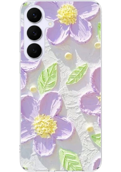 Samsung Galaxy S25 Fe Uyumlu Mor Papatyalar Sulu Boya Baskılı Silikon Kılıf