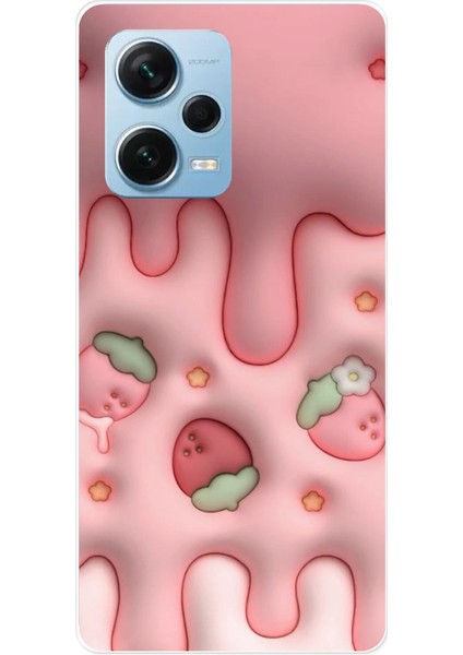Redmi Note 12 Pro 5g Uyumlu Çilekli Pasta Baskılı Silikon Kılıf