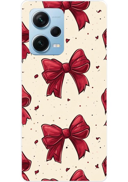 Redmi Note 12 Pro 5g Uyumlu Büyük Kırmızı Fiyonklar Baskılı Silikon Kılıf