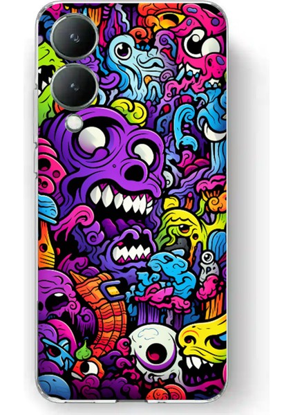Vivo Y17S Uyumlu Psikodeli Renkli Canavarlar Baskılı Silikon Kılıf
