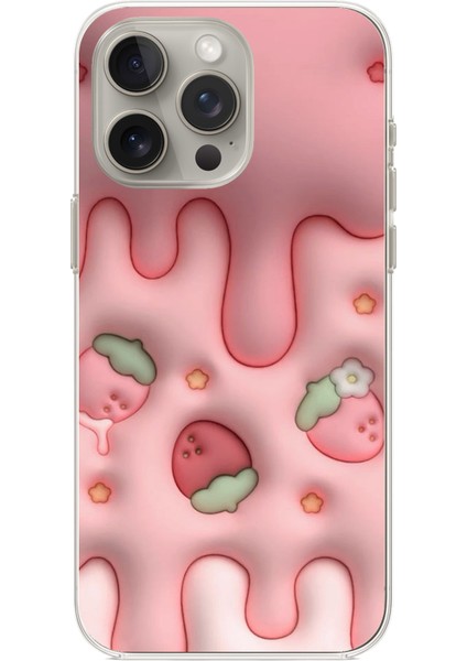 iPhone 15 Pro Max Uyumlu Çilekli Pasta Baskılı Silikon Kılıf