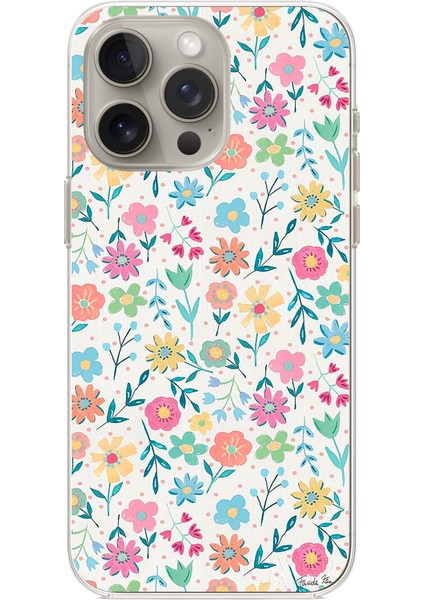 iPhone 15 Pro Max Uyumlu Dekoratif Çiçekler Baskılı Silikon Kılıf