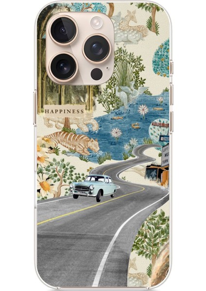 iPhone 16 Pro Max Uyumlu Yeşil Sanatsal Yol Çiçekler Baskılı Silikon Kılıf