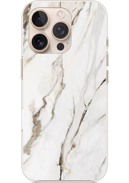 iPhone 16 Pro Max Uyumlu Beyaz Mermer Baskılı Silikon Kılıf
