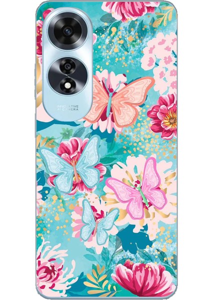 Oppo A60 Uyumlu Kelebekler ve Çiçekler Baskılı Silikon Kılıf