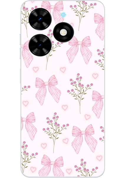 Tecno Spark Go 2024 Uyumlu Pembe Çiçek ve Fiyonklar Baskılı Silikon Kılıf