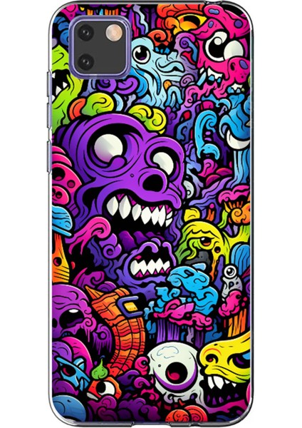 Huawei Y5P Uyumlu Psikodeli Renkli Canavarlar Baskılı Silikon Kılıf