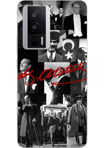 Poco F5 Pro Uyumlu Kırmızı Mustafa Kemal Atatürk Imza Baskılı Silikon Kılıf