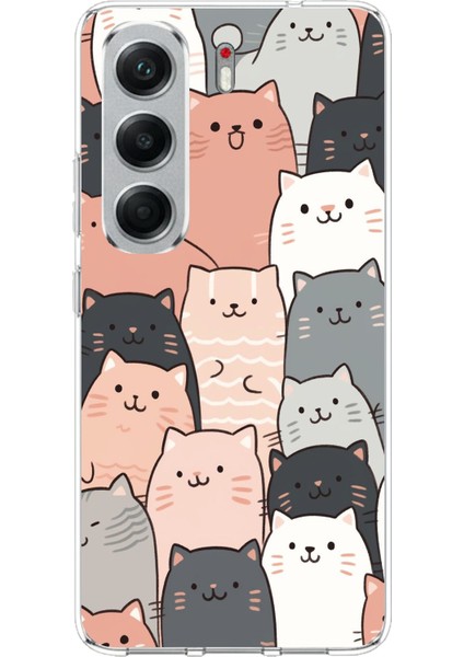 Tecno Camon 40 Pro Uyumlu Pufi Kedicikler Tasarımlı Baskılı Silikon Kılıf