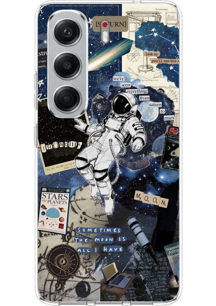 Tecno Camon 40 Pro Uyumlu Retro Astronot Tasarımlı Baskılı Silikon Kılıf