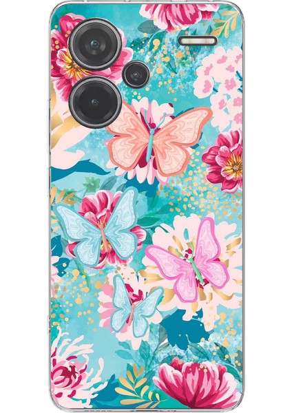 Redmi Note 13 Pro Plus 5g Uyumlu Kelebekler ve Çiçekler Baskılı Silikon Kılıf