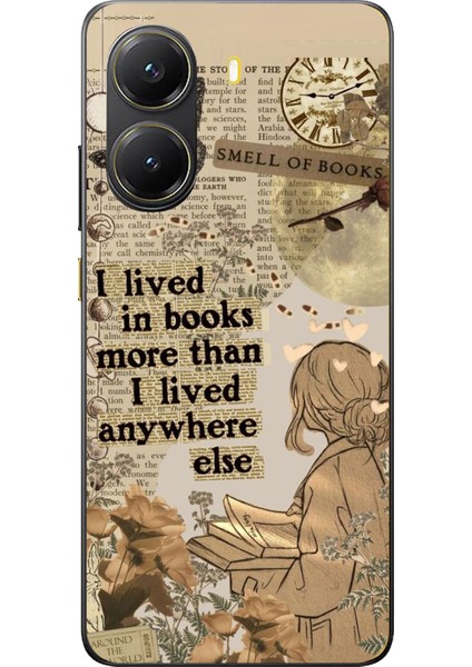 Poco X7 Pro Uyumlu Kitap Okuyan Kadın Retro Baskılı Silikon Kılıf