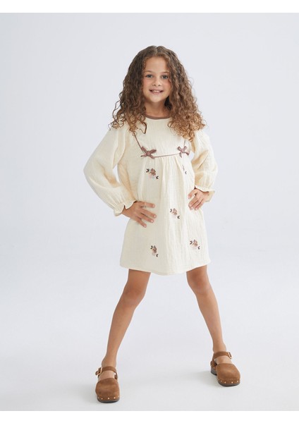 Yeni Sezon Bisiklet Yaka Çiçekli Müslin Kız Çocuk Elbise fiyatları