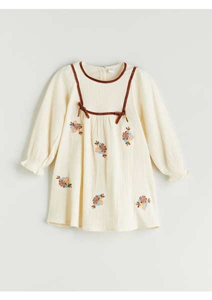 Yeni Sezon Bisiklet Yaka Çiçekli Müslin Kız Çocuk Elbise modelleri