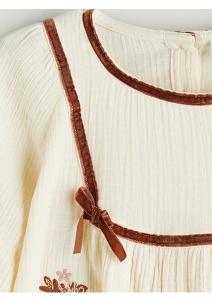 Yeni Sezon Bisiklet Yaka Çiçekli Müslin Kız Çocuk Elbise indirimleri