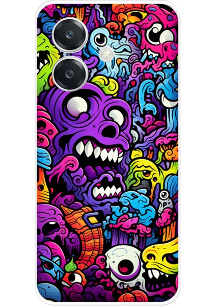 Oppo A3 Uyumlu Psikodeli Renkli Canavarlar Baskılı Silikon Kılıf