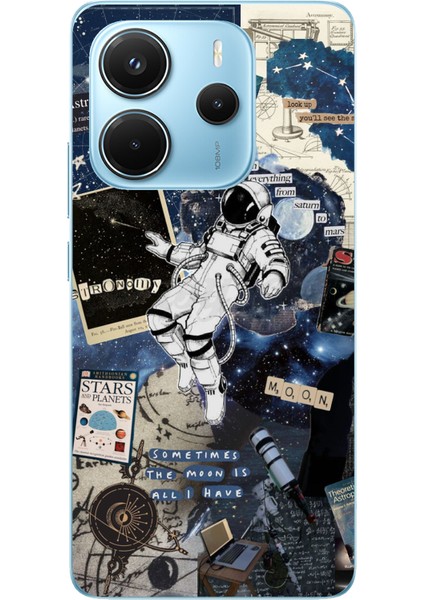 Redmi Note 14 4g Uyumlu Retro Astronot Tasarımlı Baskılı Silikon Kılıf