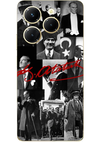Tecno Spark 20 Pro Uyumlu Kırmızı Mustafa Kemal Atatürk Imza Baskılı Silikon Kılıf