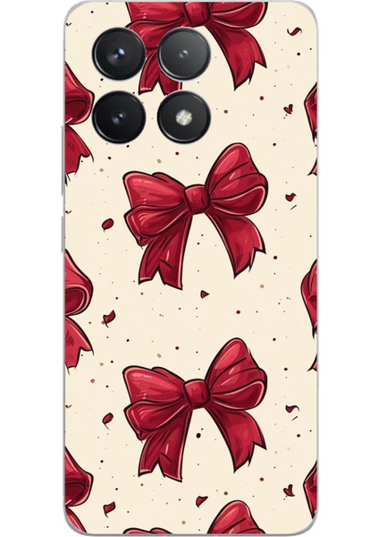 Poco F6 Pro Uyumlu Büyük Kırmızı Fiyonklar Baskılı Silikon Kılıf