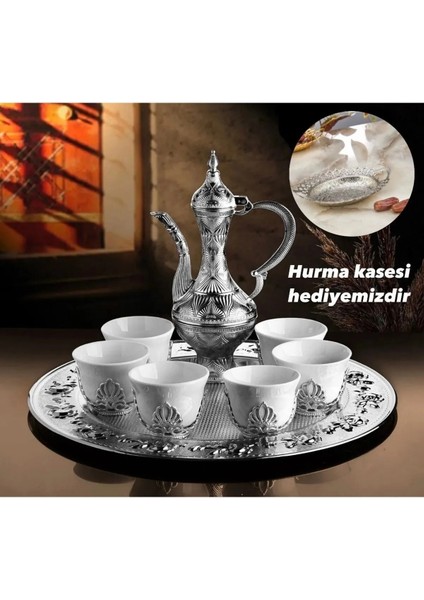 Porselen Bardaklı Zemzem Takımı / Hurma Kase Hediyeli Gold ve Gümüş Renkleri Mevcuttur
