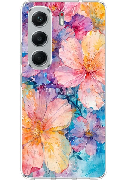 Tecno Camon 40 Pro Uyumlu Renkli Çiçekler Sulu Boya Baskılı Silikon Kılıf