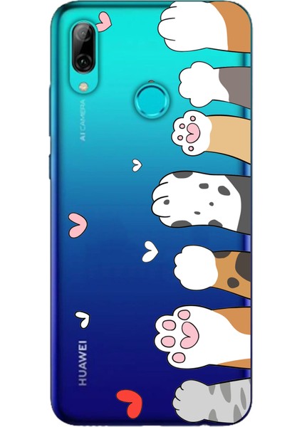Huawei P Smart 2019 Uyumlu Sevimli Kedi Patiler Tasarımlı Baskılı Silikon Kılıf
