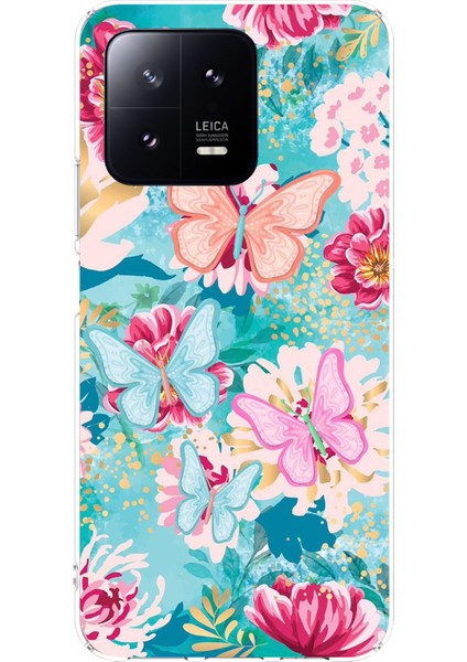 Xiaomi Mi 13 Uyumlu Kelebekler ve Çiçekler Baskılı Silikon Kılıf