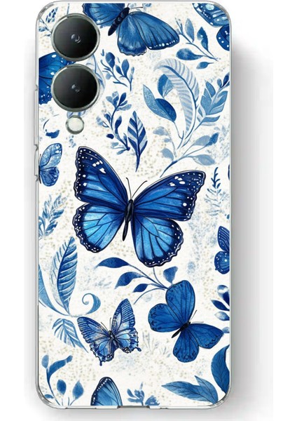Vivo Y17S Uyumlu Mavi Kelebekler Baskılı Silikon Kılıf