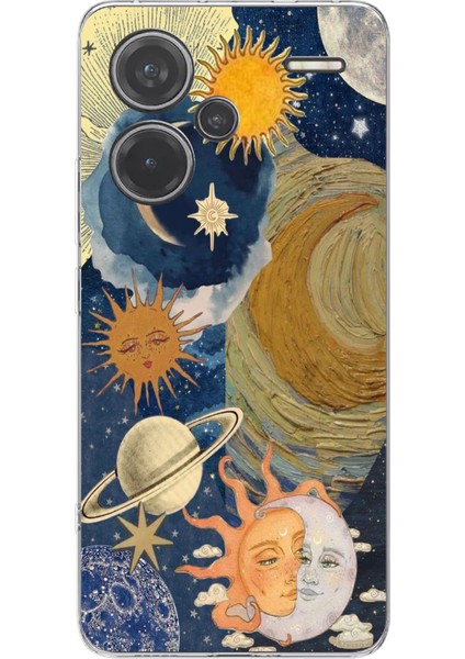 Redmi Note 13 Pro Plus 5g Uyumlu Güneş ve Ay Evren Tasarımlı Baskılı Silikon Kılıf