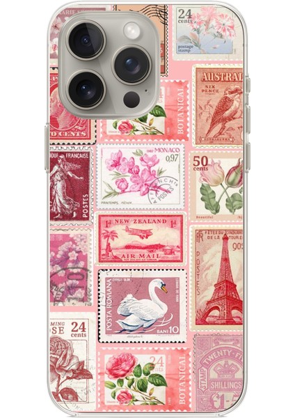 iPhone 15 Pro Max Uyumlu Pembe Posta Pulları Baskılı Silikon Kılıf