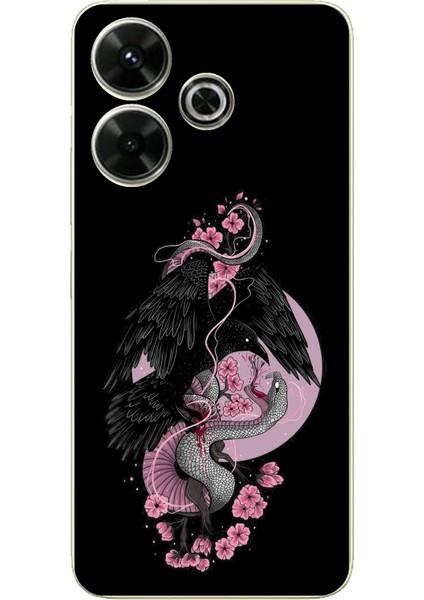 Redmi 13 Uyumlu Pembe Siyah Yılan Baskılı Silikon Kılıf