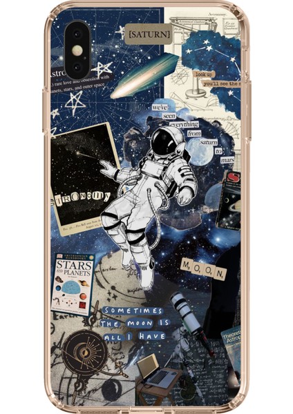 iPhone Xs Max Uyumlu Retro Astronot Tasarımlı Baskılı Silikon Kılıf