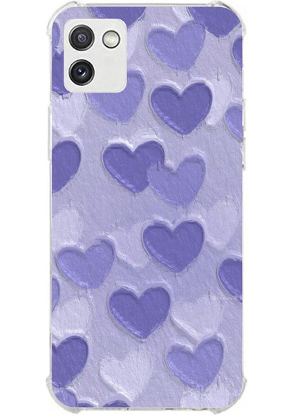 Samsung Galaxy A03 Uyumlu Mor Kalpler Tasarımlı Baskılı Silikon Kılıf