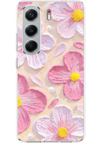 Tecno Camon 40 Pro Uyumlu Pembe Beyaz Çiçekler Sulu Boya Baskılı Silikon Kılıf