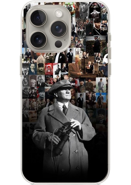 iPhone 15 Pro Max Uyumlu Atatürk Portre Kolaj Baskılı Silikon Kılıf