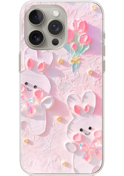 iPhone 15 Pro Max Uyumlu Sevimli Tavşanlar Baskılı Silikon Kılıf