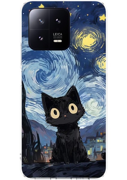 Xiaomi Mi 13 Uyumlu Gece Yarısı Kedi Tasarımlı Baskılı Silikon Kılıf