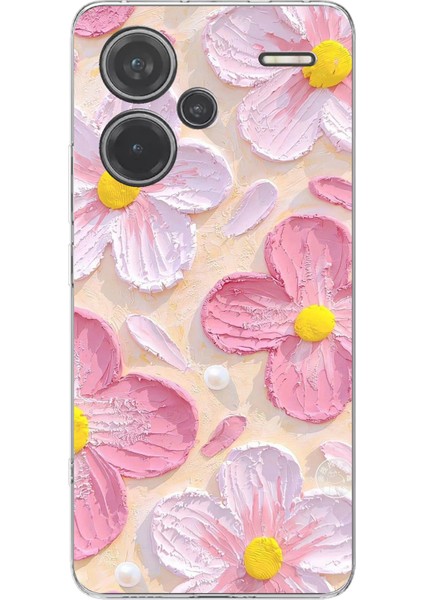 Redmi Note 13 Pro Plus 5g Uyumlu Pembe Beyaz Çiçekler Sulu Boya Baskılı Silikon Kılıf