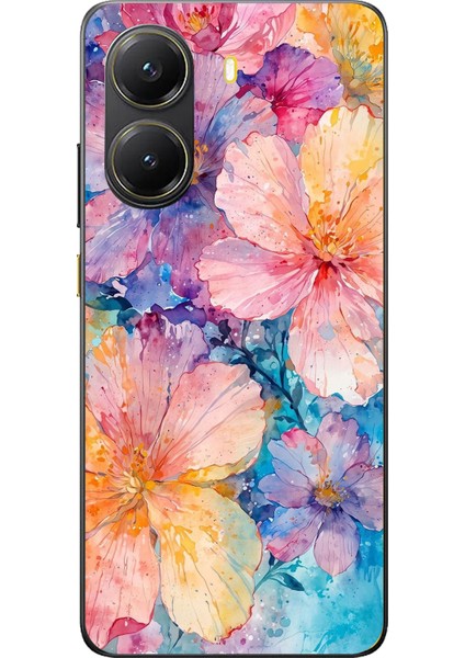 Poco X7 Pro Uyumlu Renkli Çiçekler Sulu Boya Baskılı Silikon Kılıf