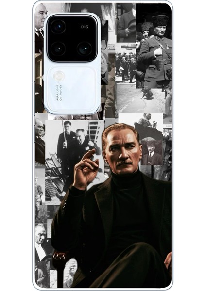 Vivo V30 Uyumlu Mustafa Kemal Atatürk Kolaj Baskılı Silikon Kılıf