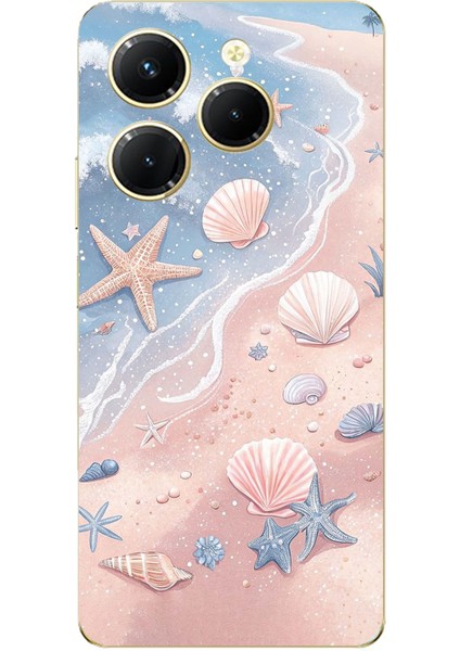 Tecno Spark 20 Pro Uyumlu Sahil Deniz Kabuğu Baskılı Silikon Kılıf