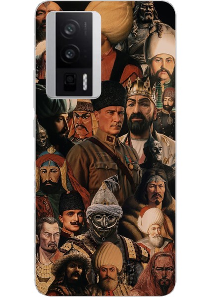 Poco F5 Pro Uyumlu Türk Büyükleri Kolaj Baskılı Silikon Kılıf