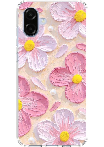 Samsung Galaxy A07 Uyumlu Pembe Beyaz Çiçekler Sulu Boya Baskılı Silikon Kılıf